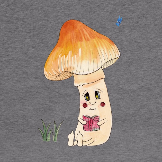 Cute Watercolor Reading Mushroom 3 by ECMazur